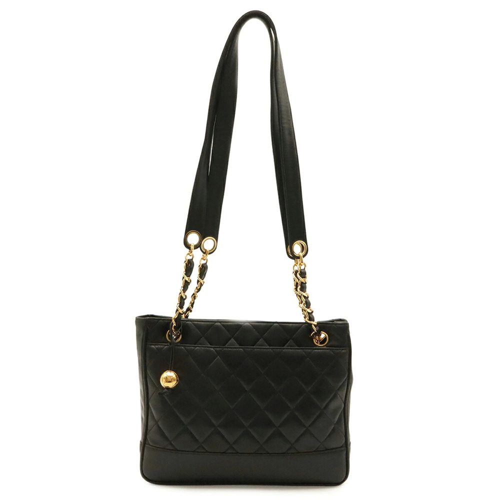 CHANEL Matelassé Coco Ball Chain Tote Bag, Shoulder Lambskin Leather, Black